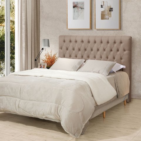 Cabeceira Cama Casal Estofada 1,40 Cm - Inca Linho Capuccino
