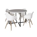 Ver imagem 2 de Mesa Jantar Industrial Branca 110cm Redonda Base V Ferro Preto com 4 Poltronas Eiffel Brancas Madeir