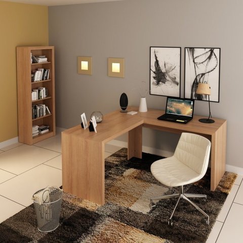 Conjunto 2 Peças com Mesa para Escritório em L e Estante Espresso Móveis Marrom