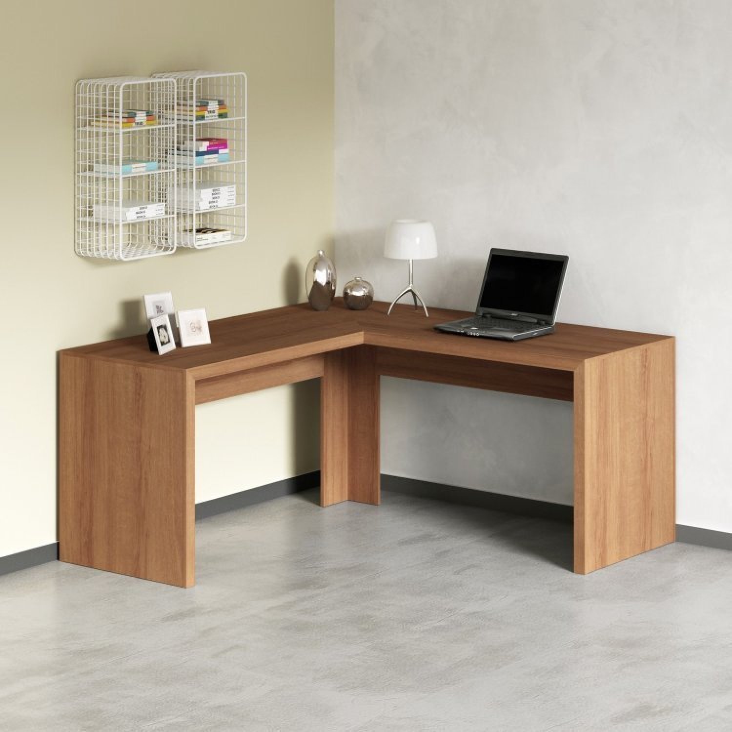 Mesa para Escritório em L com Estante Espresso Móveis Amêndoa - 6