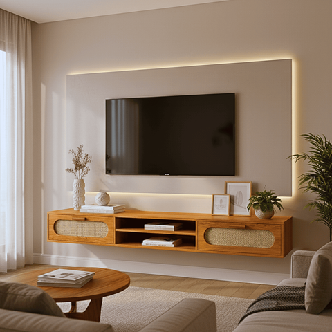 Rack Santorini Suspenso com 2 Gavetas 180cm Nicho Decorativo Sala de Estar:naturale