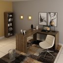 Ver imagem 1 de Conjunto 2 Peças com Mesa para Escritório em L e Estante Espresso Móveis Marrom