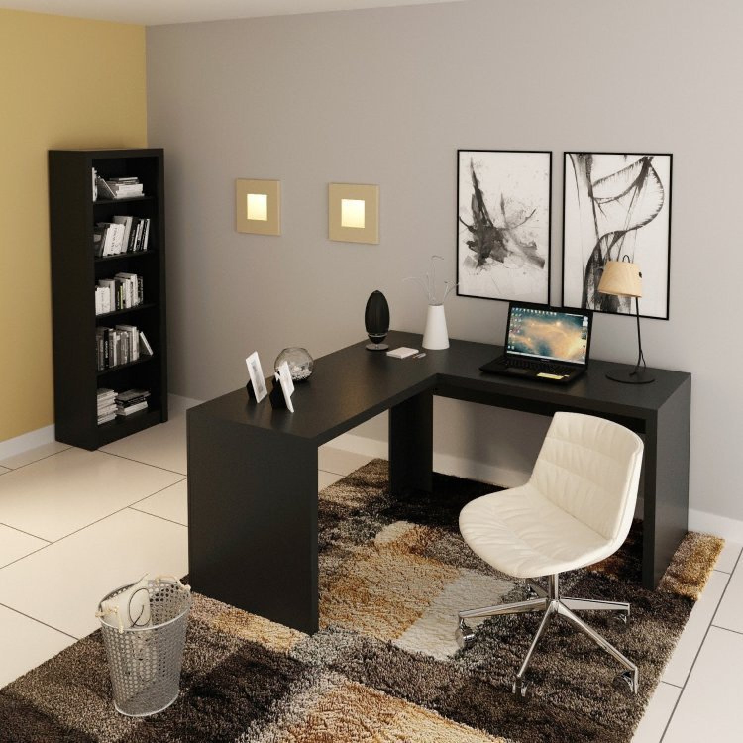Conjunto Home Office 2 Peças com 1 Mesa para Escritório em L e 1 Estante Espresso Móveis