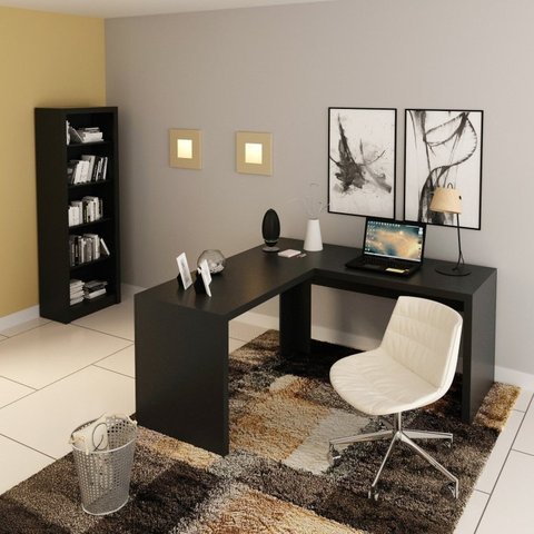 Conjunto 2 Peças com Mesa para Escritório em L e Estante Espresso Móveis Preto