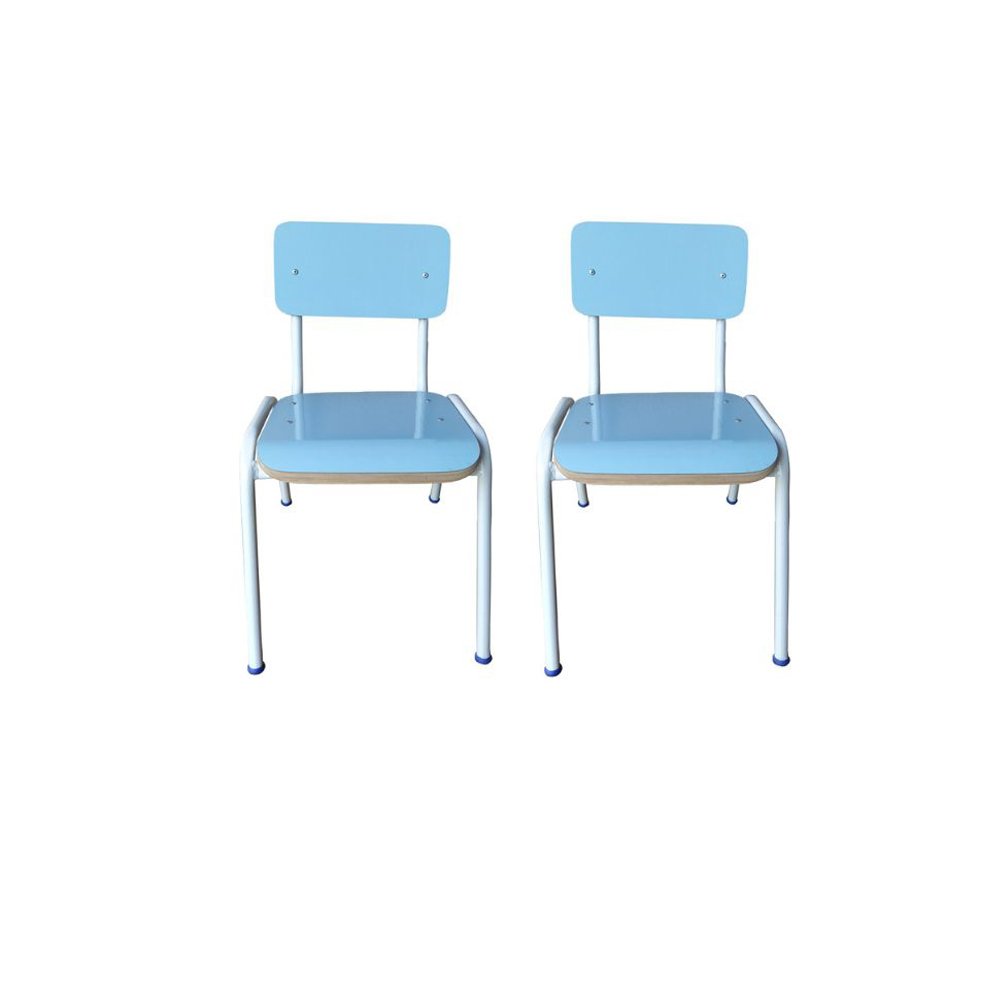 Kit 02 Cadeira Infantil Empilhável Azul Escola Creche