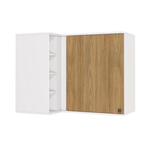 Armário Aéreo de Canto Reto Celeste Kappesberg 100% Mdf 1 Porta 4 Nichos Branco/nogueira 98cm