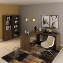 Ver imagem 1 de Conjunto 3 Peças com Mesa para Escritório em L, Estante Livreiro Aberta e com 2 Portas Marrom