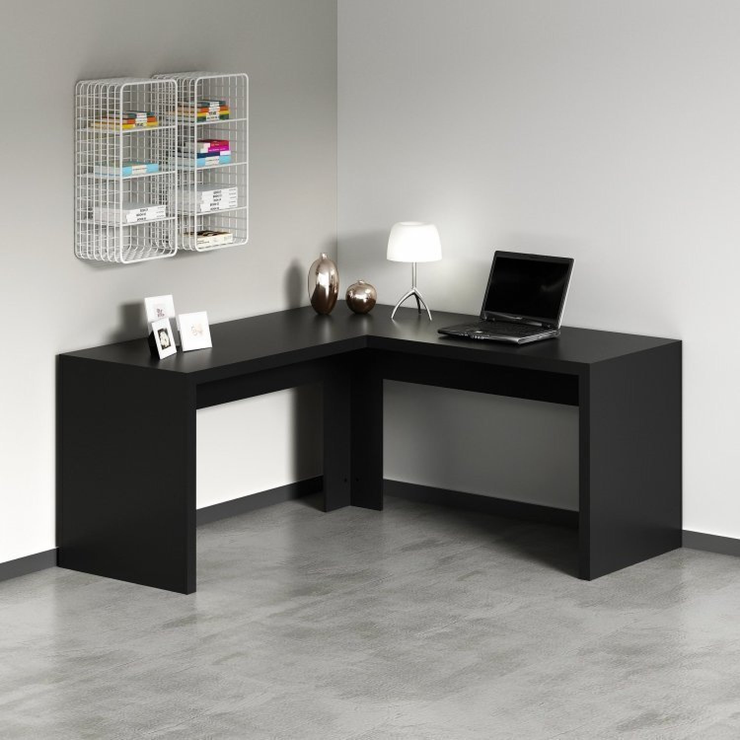 Conjunto Home Office 3 Peças com 1 Mesa para Escritório em L 2 Estantes Espresso Móveis - 11
