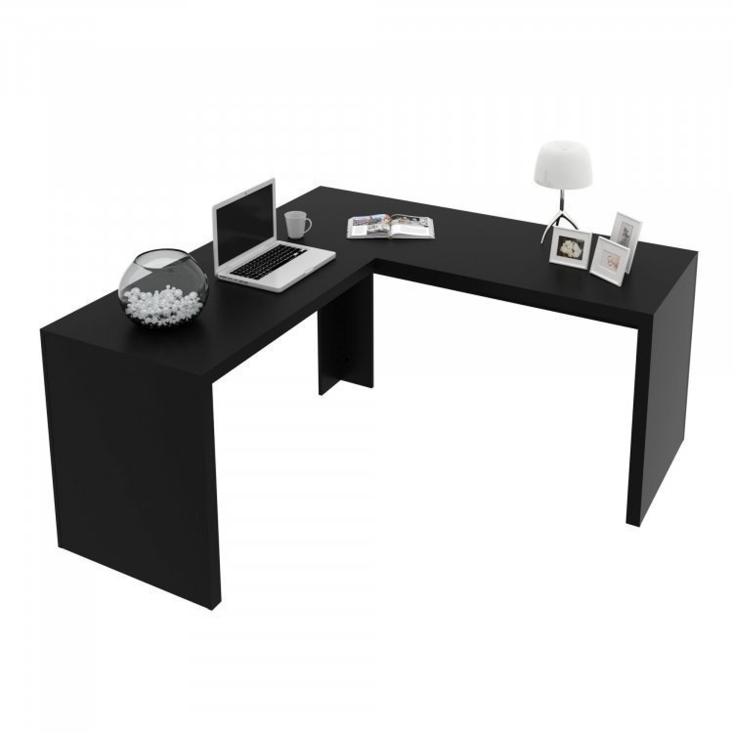 Conjunto Home Office 3 Peças com 1 Mesa para Escritório em L 2 Estantes Espresso Móveis - 15