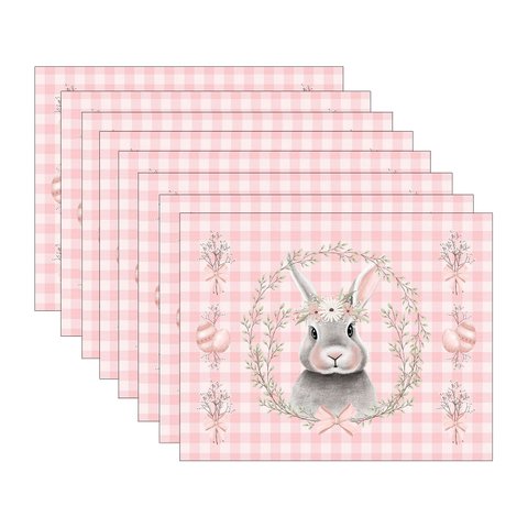 Kit Jogo Americano Páscoa Rosa Xadrez - 8 Peças