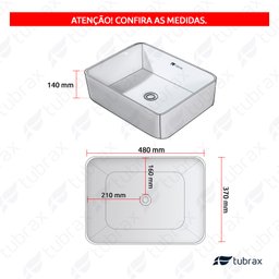 Cuba Lavabo Banheiro Cerâmica Louça Retangular Branca Apoio Tubrax - 5