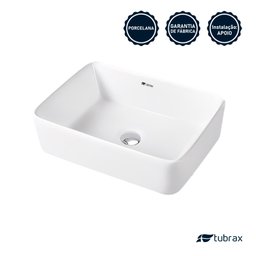 Cuba Lavabo Banheiro Cerâmica Louça Retangular Branca Apoio Tubrax - 4
