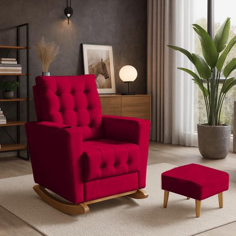 Poltrona Duna Amamentação Balanço e Puf Vermelho
