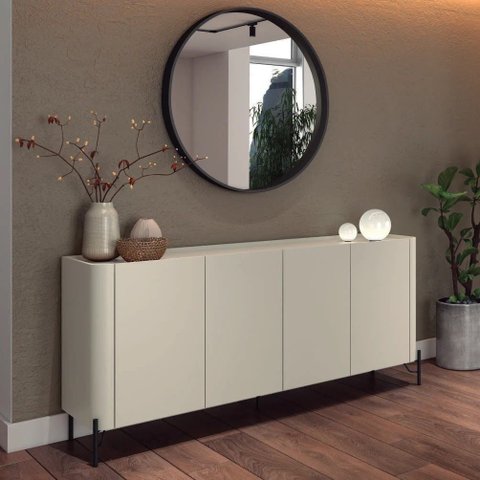 Buffet Bend 180 cm Porta Lisa Incolar Luna com Pé Preto