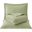 Ver imagem 1 de Kit Cobre Leito Max Casal Percal 300 Fios Colcha Dupla Face Bordado Matelassê 3 Peças Verde
