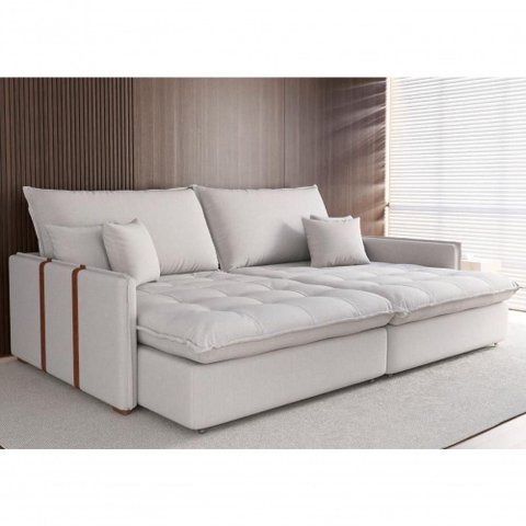 Sofá-Cama Maldivas 3 Lugares Retrátil e Reclinável 160cm Cru Linho
