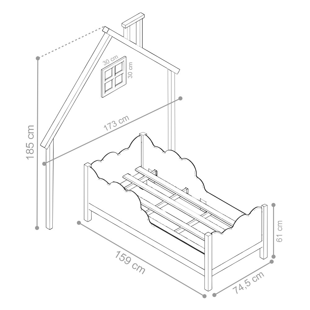 Cama Infantil e Cabeceira de Parede Casa Sonho Madeira e Menta com Colchão - 3