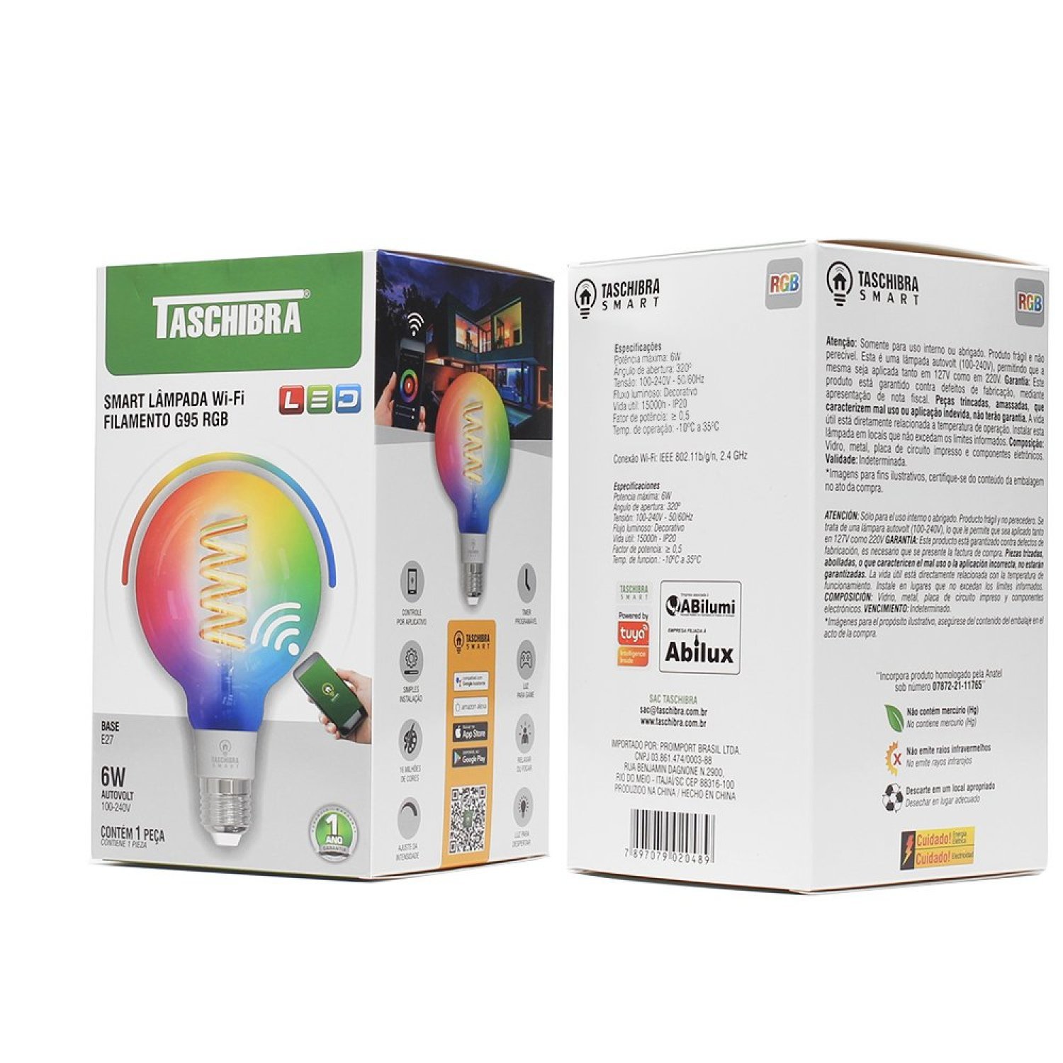 Lampada Smart Filamento Wi-fi LED 6W G95 RGB Taschibra - 3