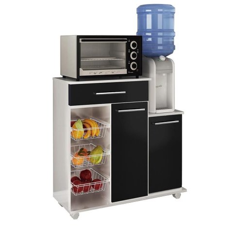 Balcao Fruteira Cozinha 2 Portas 89 Cm Mf185 Branco Preto Dtall Branco Preto