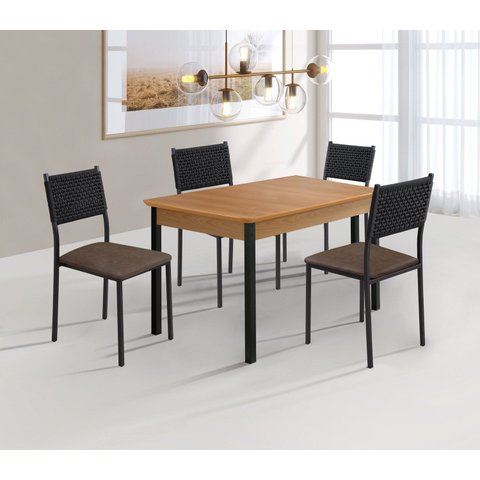 Cojunto Sala de Jantar Bali 1200x900 c/4 Cad. 3500 - Corino Marrom/Náutica Tampo BP Proa Yescasa