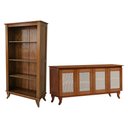 Ver imagem 2 de Conjunto Buffet Aparador Deltan 4 Portas Tela Rattan com Livreiro Luiz Xv sem Portas - Castanho