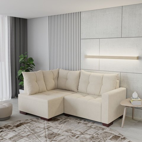 Sofá de Canto 4 Lugares com Chaise 181cm Suede Bege 