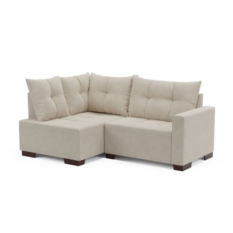 Sofá de Canto 4 Lugares com Chaise 181cm Suede Bege 