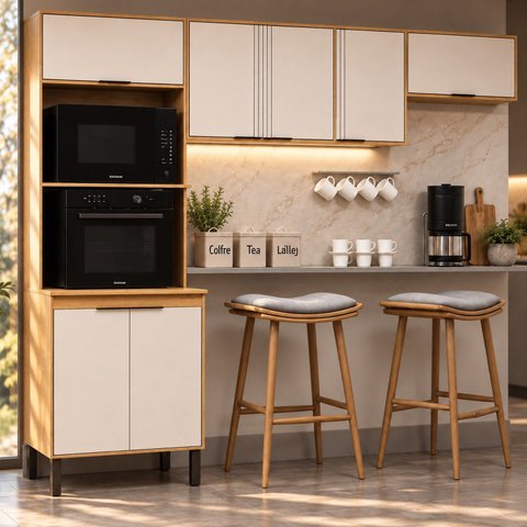 Cozinha Compacta Modulada 3 Peças com Torre Quente para 2 Fornos e Espaço para Cooktop Madalena