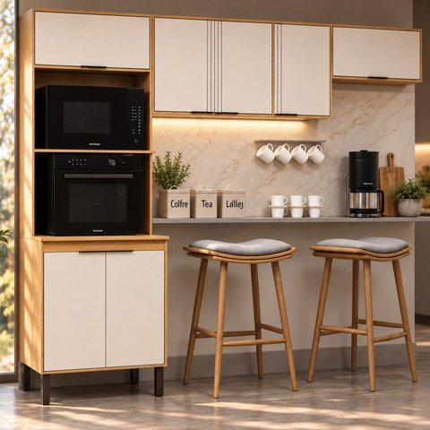 Cozinha Compacta Modulada 3 Peças com Torre Quente para 2 Fornos e Espaço para Cooktop Madalena