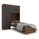 Ver imagem 1 de Guarda Roupa Solteiro Turim com Cama e Cabeceira Bau Ipe Wood Grafite Batrol