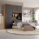Ver imagem 2 de Guarda Roupa Solteiro Turim com Cama e Cabeceira Bau Ipe Wood Grafite Batrol