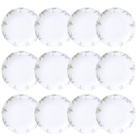 Jogo 12 Pratos Fundos Porcelana Branca Decorada Tramontina Fogli 21cm Mesa Posta Buffet Eventos