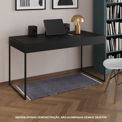 Escrivaninha Industrial Madeira Padrão Office Preta Malta 137x53cm com Base em Ferro Preto
