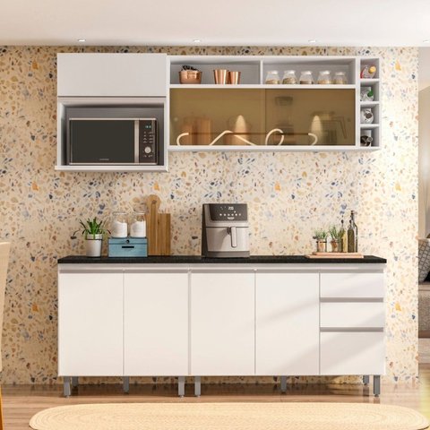 Cozinha Modulada 5 Peças com Aéreo de Vidro Reflecta e Garrafeiro Evidence