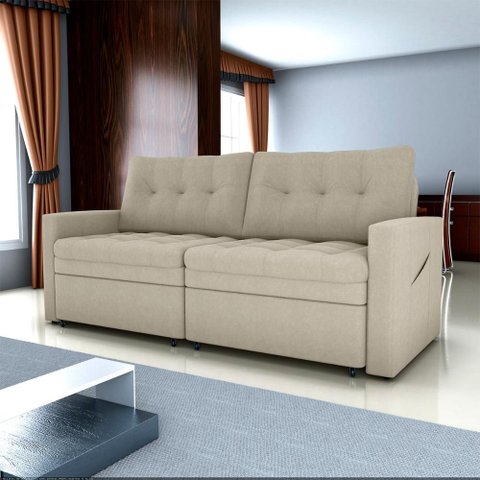 Sofá Cama 3 Lugares Casal 2,20 Mts Bouclê Nayla Matrix Cor:boucle Bege