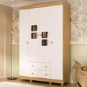 Ver imagem 1 de Guarda-roupa Infantil 122cm com Vidro 4 Portas e 2 Gavetas Sol Multimóveis Mp4420 Madeirado/branco