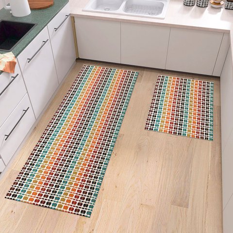 Tapete Cozinha Jogo 2 Peças Passadeira 1,30m X 0,45m Capacho 0,65m X 0,45m Antiderrapante Rústico