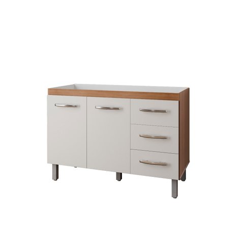 Balcão para Pia de Cozinha 1,20 Bianca com 2 Portas e 3 Gavetas Savana/off White - Moblis