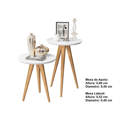 Kit 2 Mesas Lateral e Apoio 40cm Pés Palito Branco - Comprar Moveis em Casa