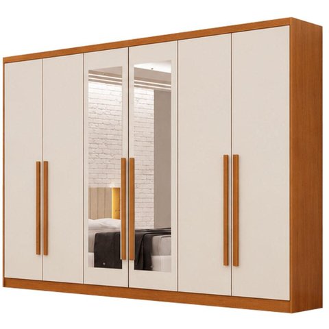 Guarda Roupa Casal Jalisco 6 Portas 6 Gavetas com Espelho Cinamomo Fendi - Novo Horizonte