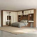 Ver imagem 1 de Guarda Roupa Casal Modulado 5 Peças 12 Portas com Espelho, Cabeceira e Escrivaninha 100% MDF Smart C