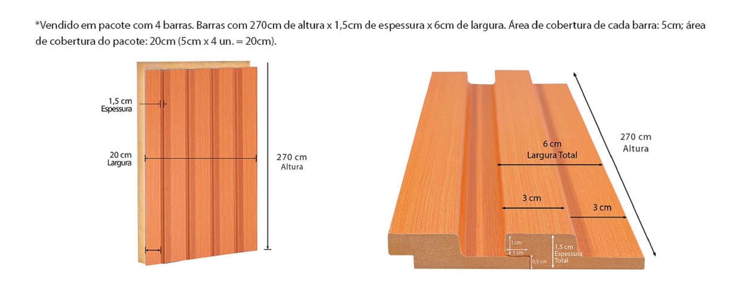 Painel Ripado 6CMX15MMX2,70MMDF Laranja/Curupixá Casablanca