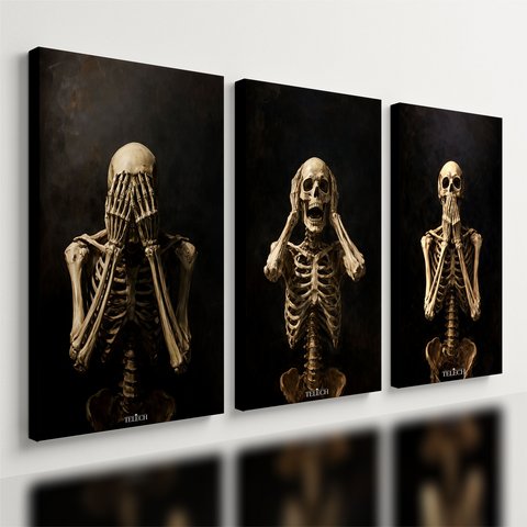 Kit3 Quadro Decorativo Caveira Esqueleto Dark Moderno Gótico 40x28cm