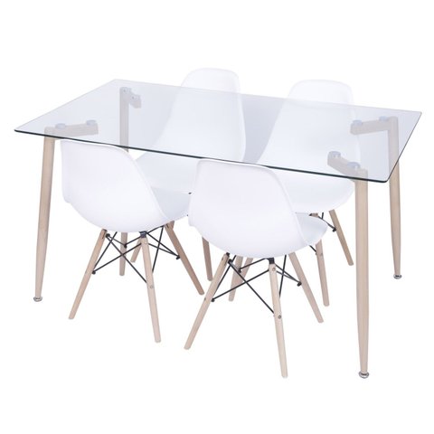 Conjunto Mesa Tampo em Vidro com 4 Cadeiras Eames Dkr Branco