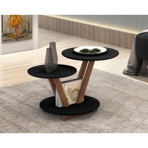 Mesa De Centro Laguna Redonda 2 Andares Decorativa Moderna - Preto