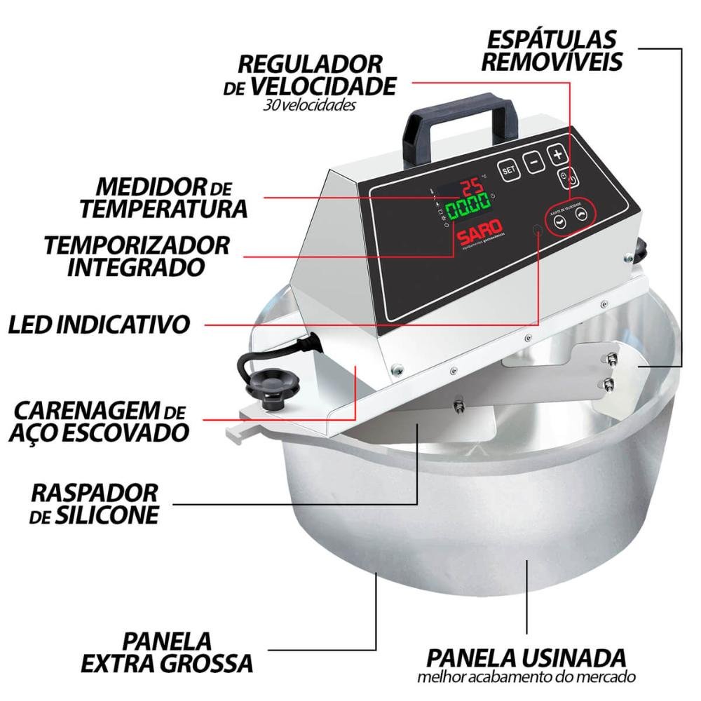 Panela Misturadeira Elétrica Inox 10l Digital Bivolt Automática Doces e Salgados Saro - 2