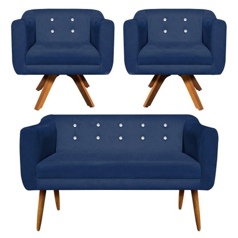 Kit Namoradeira 2 Lugares e 2 Poltronas Julia Azul Marinho