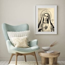 Quadro Sagrado Coração de Maria Preto e Branco - 60x48cm:madeira Preta - 2