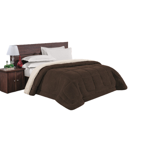 Coberdrom Manta E Sherpa Edredom Felpudo Queen Grosso:MARROM-ESCURO