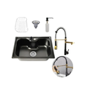 Ver imagem 1 de Kit Cuba Cozinha Gourmet Aço Inox Luxo Preto e Torneira Gourmet 2 Saídas Preta e Dourado Brinovar